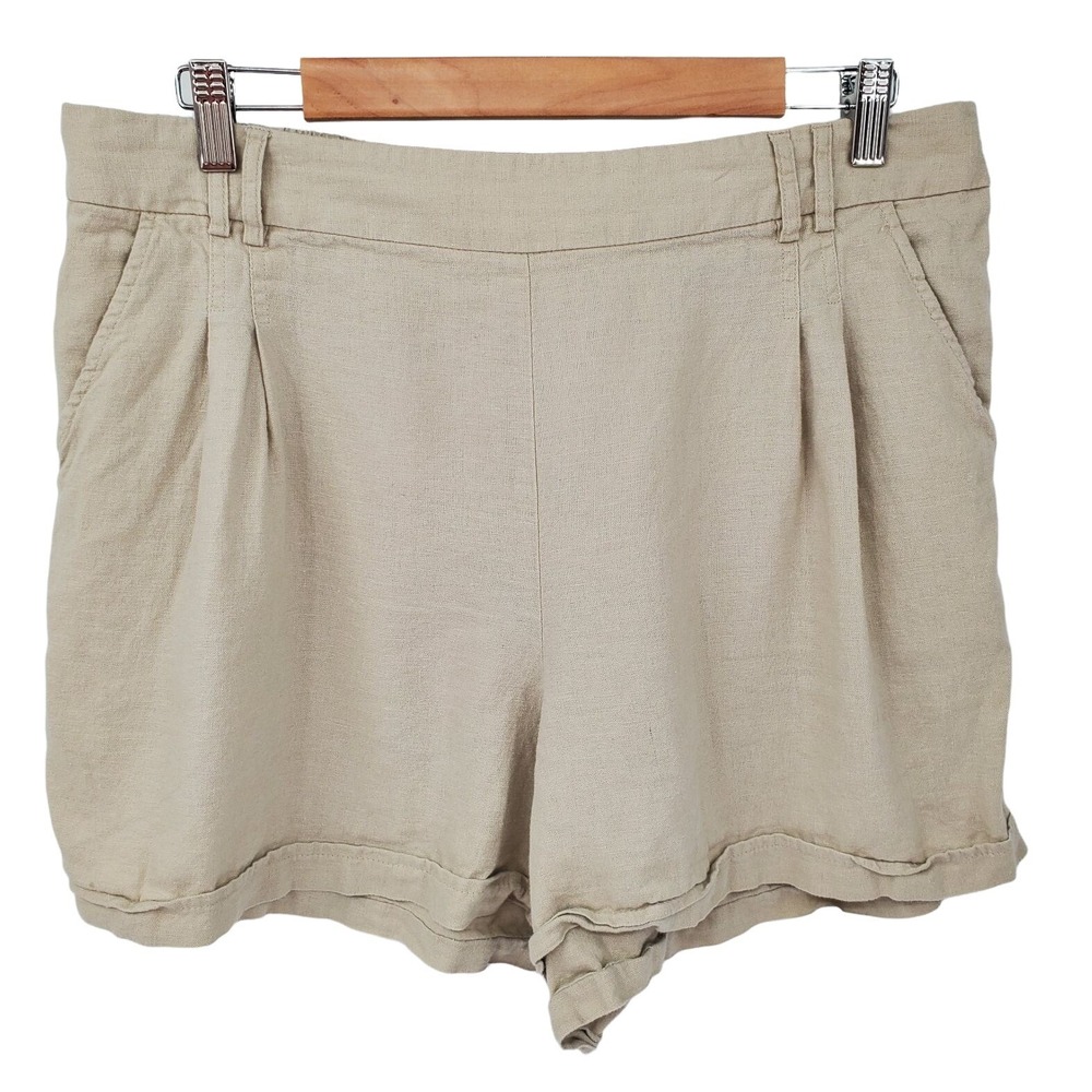 Studio 253 Womens Beige Linen Blend Shorts Pull On High Rise Pockets 1X